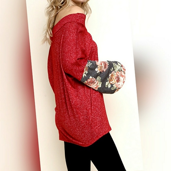 Floral Sleeve Off Shoulder Long Sleeve Top - Picture 4 of 7